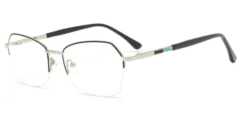 Marigold Women Metal Geometric Semi Rim Eyewear, Broader Perspective - Silver Black
