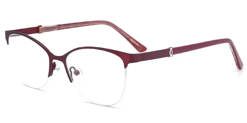 Mississippi Factory Direct Supply Womens Semi Rim Metal Eyeglasses Frame, 52mm - Red