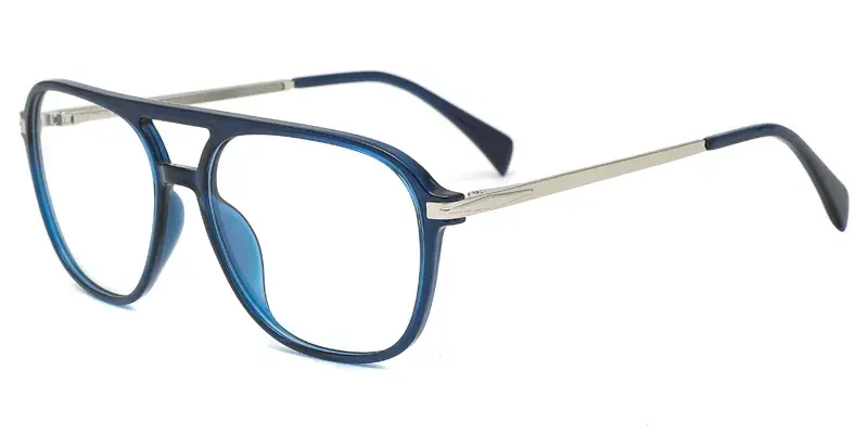 Mugwort Males Aviator TR90 Metal Hybrid Eyewear, Classic Double Bridge Design - Blue