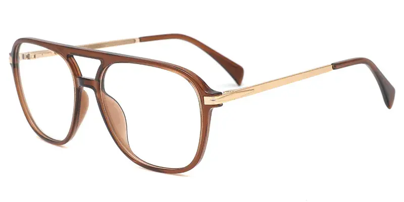Mugwort Males Aviator TR90 Metal Hybrid Eyewear, Classic Double Bridge Design - Brown