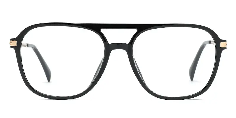 Mugwort Males Aviator TR90 Metal Hybrid Eyewear, Classic Double Bridge Design - Golden Black
