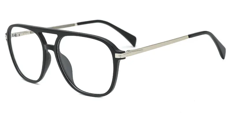 Mugwort Males Aviator TR90 Metal Hybrid Eyewear, Classic Double Bridge Design - Silver Black