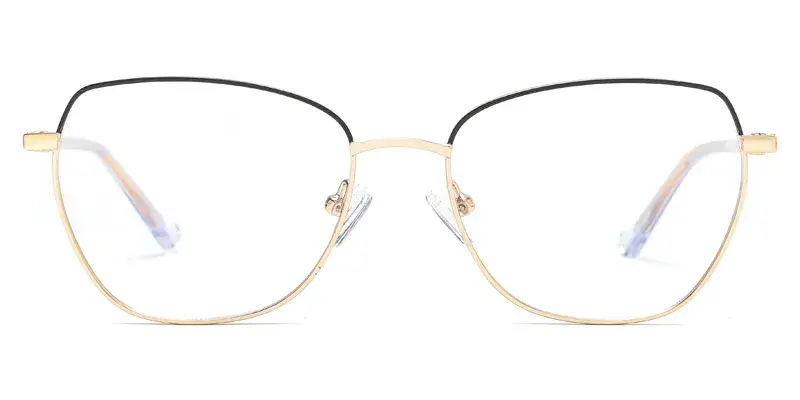 Pansy Dames Geometric Metal Optical Frame, Transparent Long Temple Tips - Golden Black