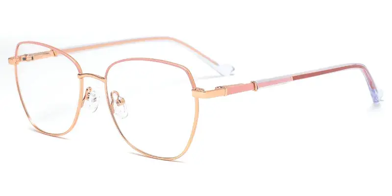 Pansy Dames Geometric Metal Optical Frame, Transparent Long Temple Tips - Pink