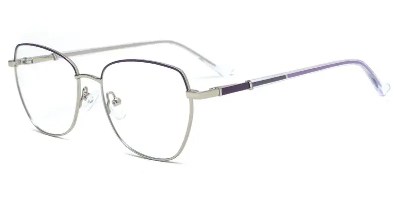 Pansy Dames Geometric Metal Optical Frame, Transparent Long Temple Tips - Purple