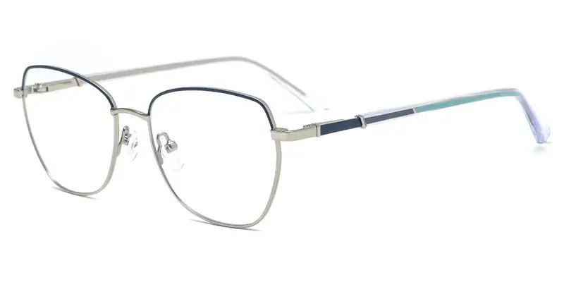 Pansy Dames Geometric Metal Optical Frame, Transparent Long Temple Tips - Blue