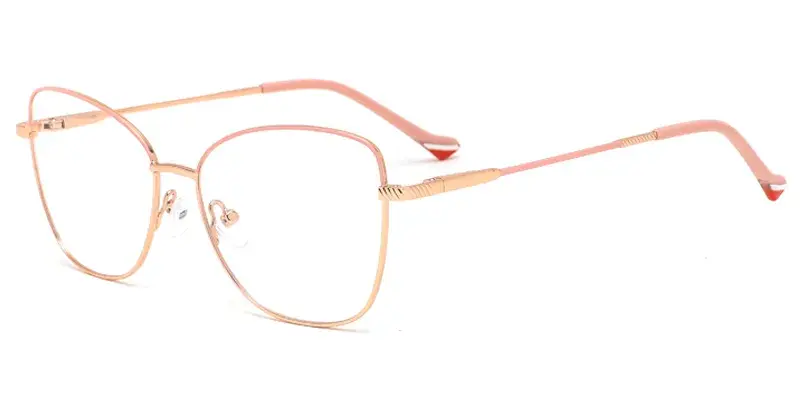 Peony Ladies Oval Metal Eyeglasses,Nose Pads Adjustable, Fit Skin Better - Golden Pink