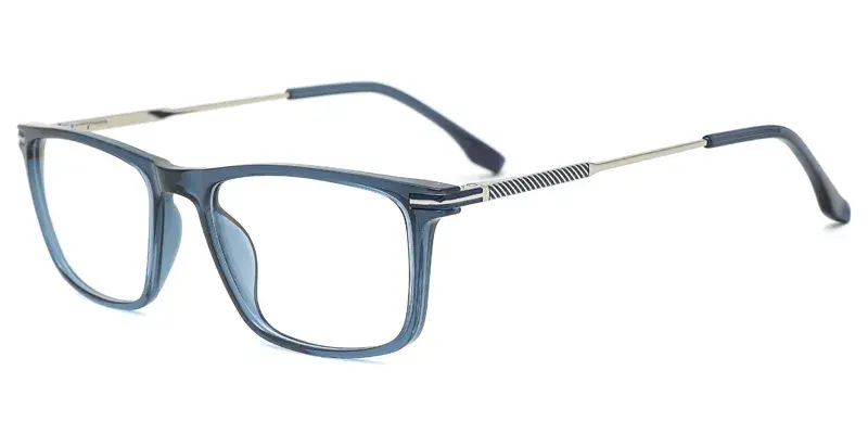 Plantain Womens TR90 Metal Hybrid Rectangle Eyewear, Laser Engraving, Dot Paint Filling - Blue