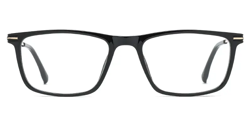 Plantain Womens TR90 Metal Hybrid Rectangle Eyewear, Laser Engraving, Dot Paint Filling - Golden Black