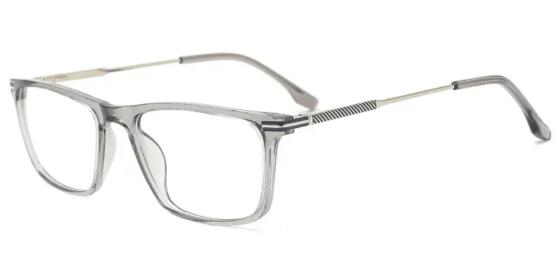 Plantain Womens TR90 Metal Hybrid Rectangle Eyewear, Laser Engraving, Dot Paint Filling - Grey