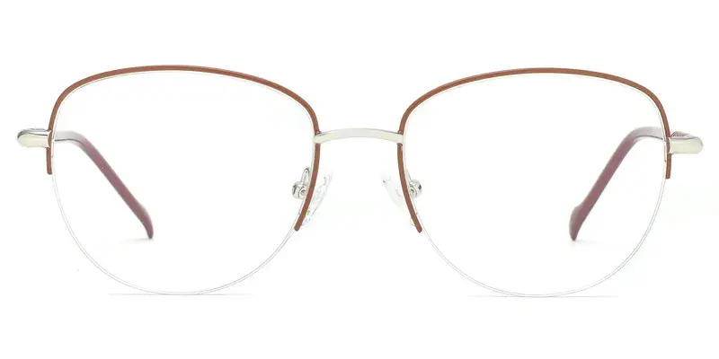 Plumbago Damsels Metal Oval Semi-Rim Optical Frame, Microdot Paint Filling  - Brown