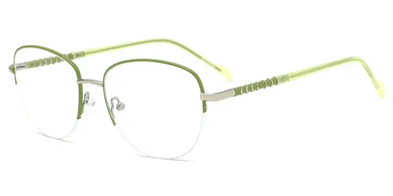 Plumbago Damsels Metal Oval Semi-Rim Optical Frame, Microdot Paint Filling  - Light Green