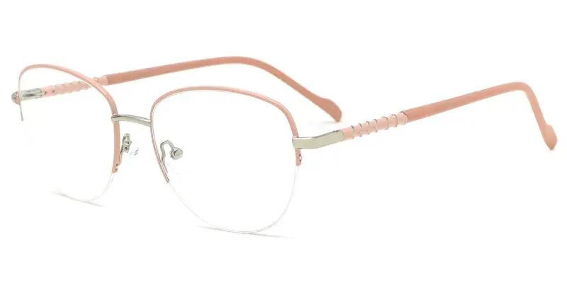 Plumbago Damsels Metal Oval Semi-Rim Optical Frame, Microdot Paint Filling  - Pink