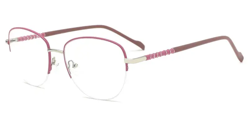 Plumbago Damsels Metal Oval Semi-Rim Optical Frame, Microdot Paint Filling  - Purple