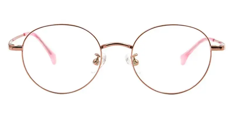 Polar Bear Titanium alloy Round Teenager Eyewear,Ion Plating Finish,Optical-grade polish - Golden Pink