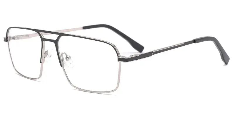 Purslane Men Aviator Metal Optical Frame, Classic Metal Dual Tone - Black