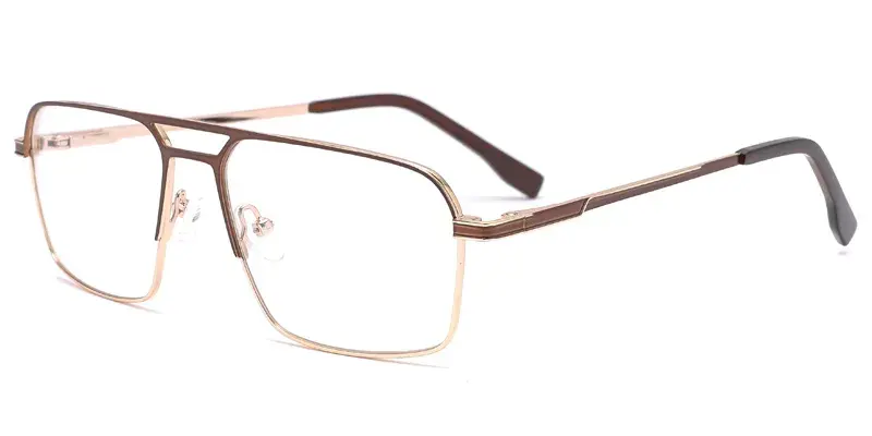 Purslane Men Aviator Metal Optical Frame, Classic Metal Dual Tone - Brown