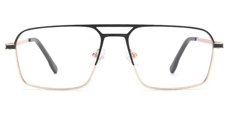 Purslane Men Aviator Metal Optical Frame, Classic Metal Dual Tone - Golden Black