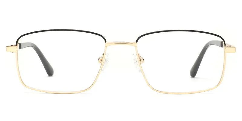 Reed Mens Rectangle Metal Optical Frame, Extended Temple Tips, Paint Dot - Golden Black