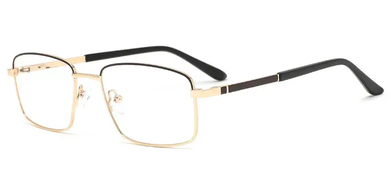 Reed Mens Rectangle Metal Optical Frame, Extended Temple Tips, Paint Dot - Brown