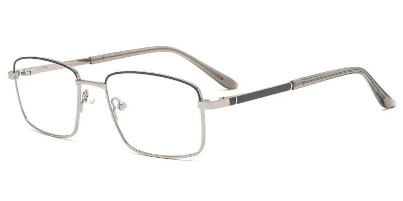 Reed Mens Rectangle Metal Optical Frame, Extended Temple Tips, Paint Dot - Grey