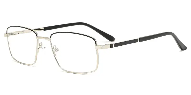 Reed Mens Rectangle Metal Optical Frame, Extended Temple Tips, Paint Dot - Silver Black
