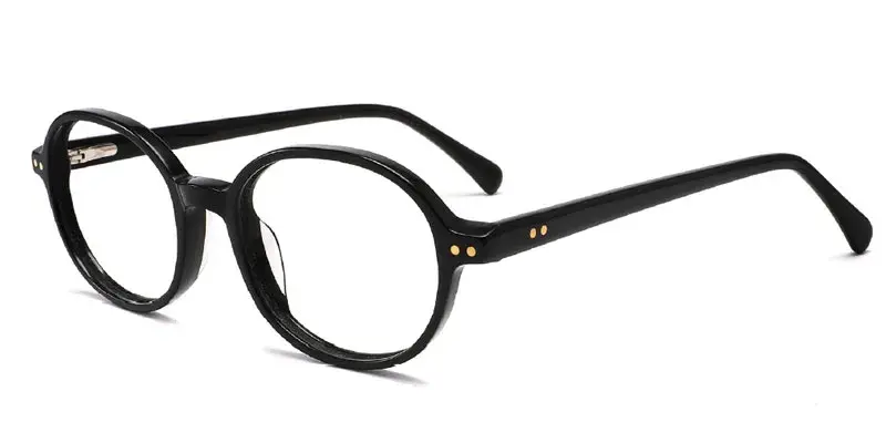 Reno Vintage Round Shape Acetate Eyeglasses Frame for Girl - Black
