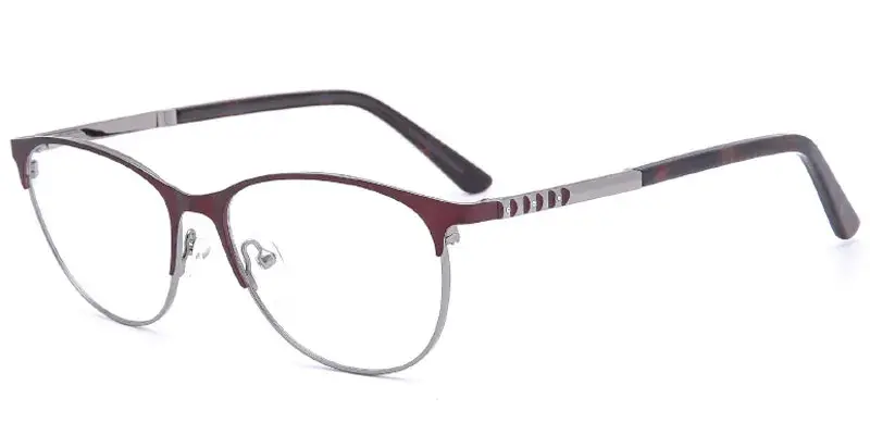 Rochelle Women's Fashion Oval Metal Optical Frame Ready Stock - Red/Gun