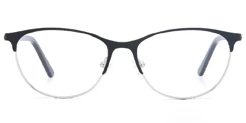 Rochelle Women's Fashion Oval Metal Optical Frame Ready Stock - Black/Silver