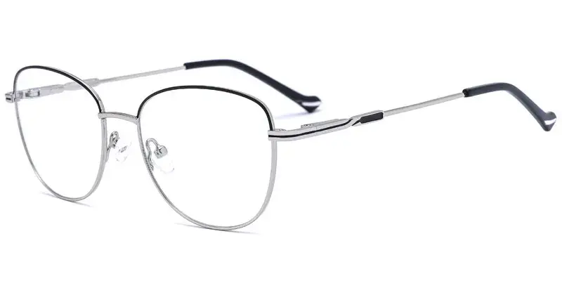Roselle Round Shape Two Tone Metal Optical Frame for Women - Black/Silver
