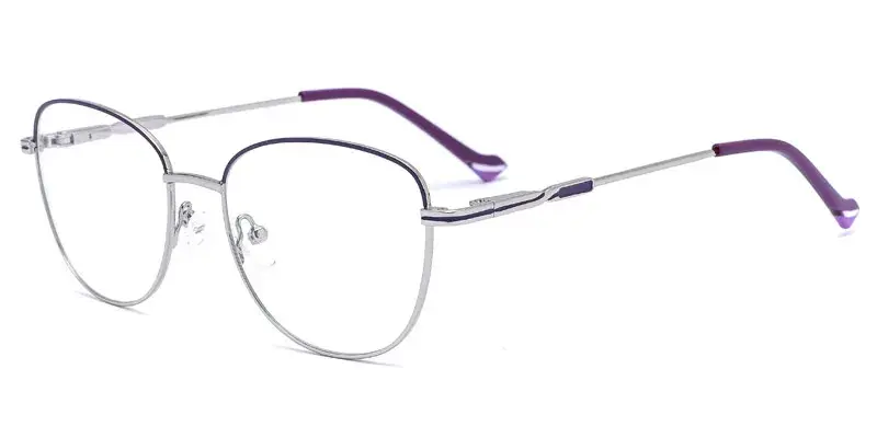 Roselle Round Shape Two Tone Metal Optical Frame for Women - Purple/Silver