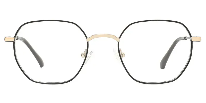 Selfheal Men Geometric Metal Optical Frame, Two Tone Dot Paint, Laser Engraving - Golden Black
