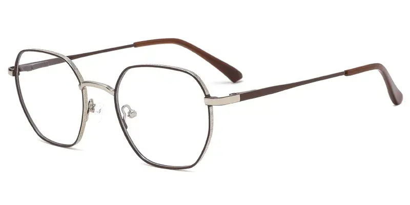 Selfheal Men Geometric Metal Optical Frame, Two Tone Dot Paint, Laser Engraving - Brown
