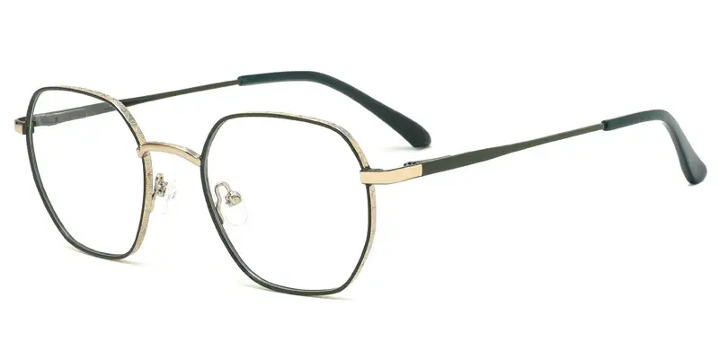 Selfheal Men Geometric Metal Optical Frame, Two Tone Dot Paint, Laser Engraving - Golden Green