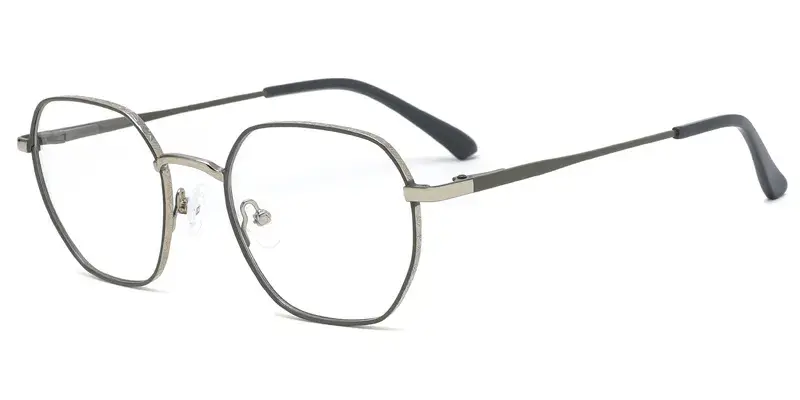 Selfheal Men Geometric Metal Optical Frame, Two Tone Dot Paint, Laser Engraving - Grey