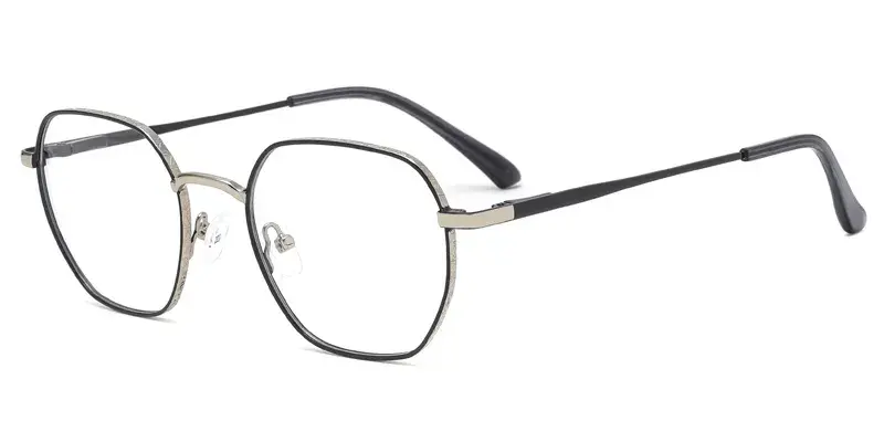 Selfheal Men Geometric Metal Optical Frame, Two Tone Dot Paint, Laser Engraving - Silver Black