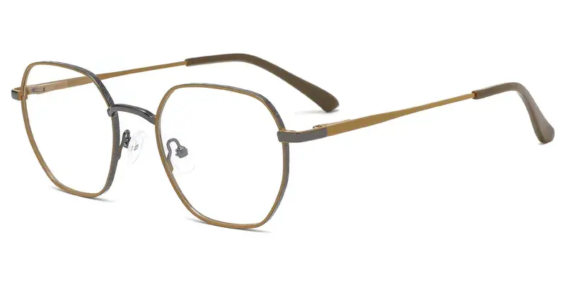 Selfheal Men Geometric Metal Optical Frame, Two Tone Dot Paint, Laser Engraving - Yellow