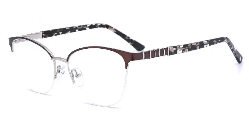 Springfield Semi Rim Metal Eyeglasses Frame Factory Direct Wholesale, 55mm - Brown