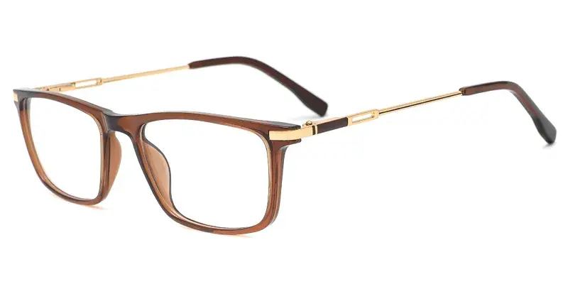 Thyme Gentlemen Rectangle TR90 Metal Hybrid Eyeglasses, Hollow Cut Temples, Dot Paint Filling - Brown
