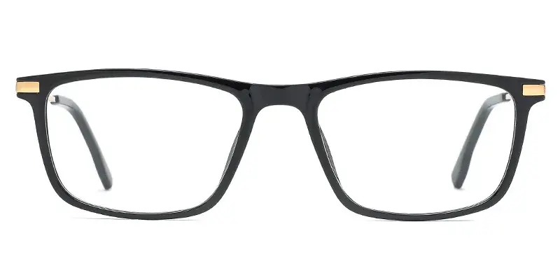 Thyme Gentlemen Rectangle TR90 Metal Hybrid Eyeglasses, Hollow Cut Temples, Dot Paint Filling - Golden Black