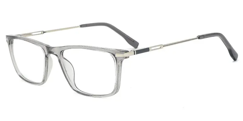 Thyme Gentlemen Rectangle TR90 Metal Hybrid Eyeglasses, Hollow Cut Temples, Dot Paint Filling - Grey