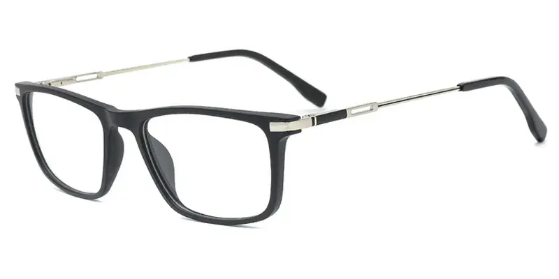 Thyme Gentlemen Rectangle TR90 Metal Hybrid Eyeglasses, Hollow Cut Temples, Dot Paint Filling - Silver Black