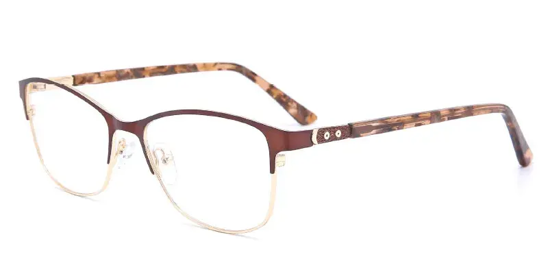 Troy Women's Fashion Stainless Steel Spectacle Frame Factory Direct Supply, 54mm - Brown