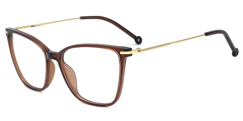 Violet Womens Square TR90 Metal Hybrid Eyeglasses, Rounded Edge, Injury Prevention - Brown