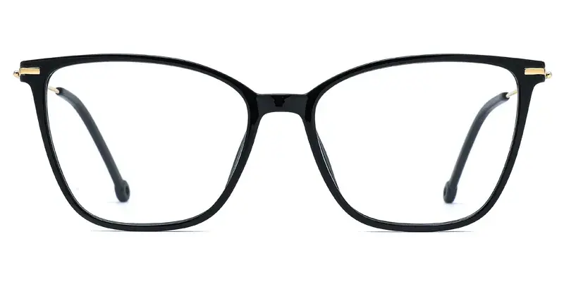 Violet Womens Square TR90 Metal Hybrid Eyeglasses, Rounded Edge, Injury Prevention - Golden Black