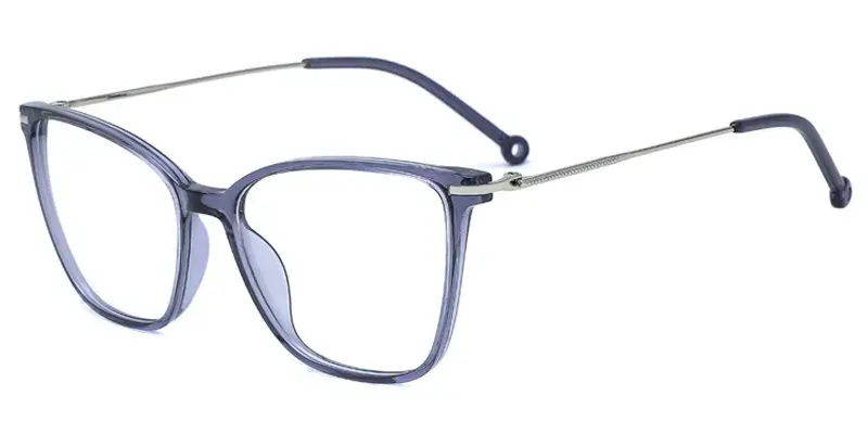 Violet Womens Square TR90 Metal Hybrid Eyeglasses, Rounded Edge, Injury Prevention - Grey