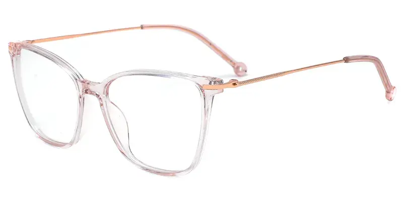 Violet Womens Square TR90 Metal Hybrid Eyeglasses, Rounded Edge, Injury Prevention - Pink