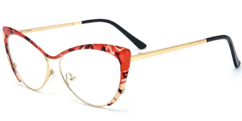 Ysleta Extended Spray Coating Rainbow Women's Metal Eyeglasses Frame - Red