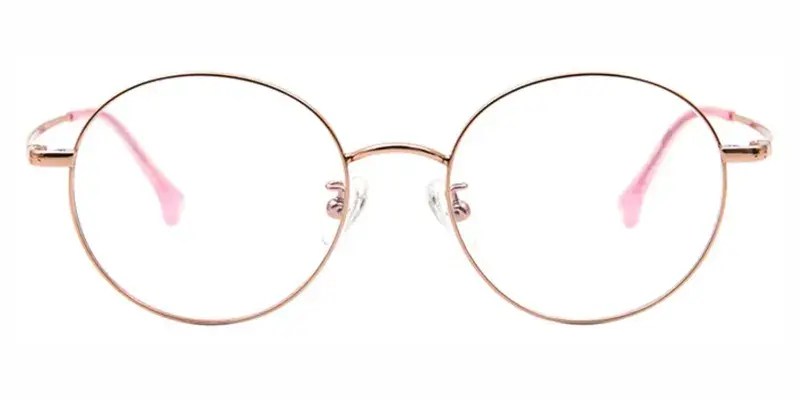 Fawn Titanium Alloy Round Teenager Eyeglasses, Silicone round-end temple tips,Reduce pressure - Golden Pink