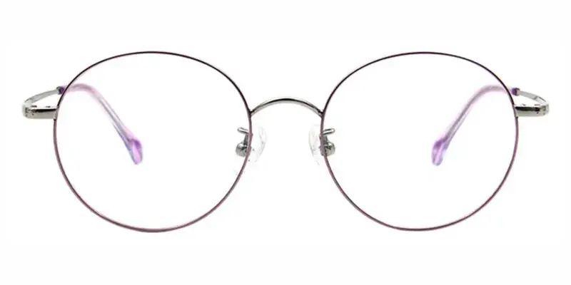 Fawn Titanium Alloy Round Teenager Eyeglasses, Silicone round-end temple tips,Reduce pressure - Silver Purple